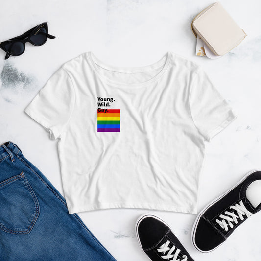 Young, Wild, Gay Crop Tee White